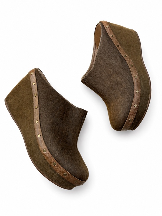 Antelope Shoes - Antelope Mules Clogs Slip On wedge shoes calf hair size 39 Anthropologie 8 8.5